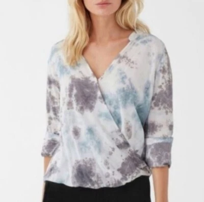 Splendid Tie Dye Long Sleeve Blue Lavender Gray Crossover Blouse Women Top Sz S - Imagem 1 de 4
