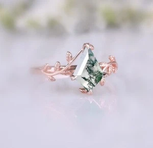Anillo de ágata musgo natural anillo de plata esterlina cometa anillo hoja anillo rama - Imagen 1 de 4