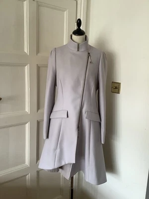 BALLY LADIES PURE WOOL ASYMMETRICAL DROP DIP HEM GREY COAT JACKET UK12/M - Image 1 of 4