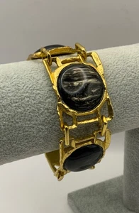 Vintage Designer DOLCE VITA Bracelet Tone and Black Marble Glass Link  7” - Picture 1 of 10