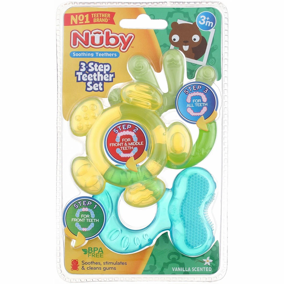 Nuby Baby Newborn 3 Step Soothing Teether Set BPA - Vanilla Scented 3m
