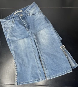 Abercrombie Kids Blue Denim kids flare Jeans with Pearl Detailing Girls 7 - Picture 1 of 6