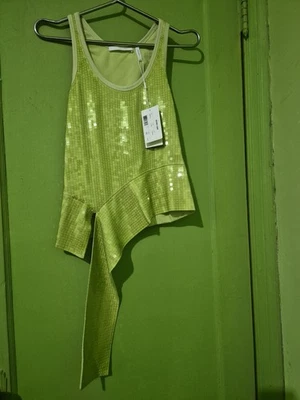Camiseta sin mangas Helmut Lang lentejuelas verde loro nueva con etiquetas talla XS 0 venta al por menor $365 Foto 1 de 4
