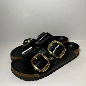 BIRKENSTOCK Arizona Big Buckle Slide Sandal (36) $170 High Shine Black - Picture 1 of 4