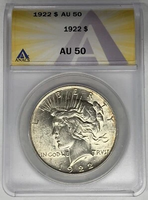 1922 Peace Silver Dollar Coin ANACS AU 50 - Image 1 of 2