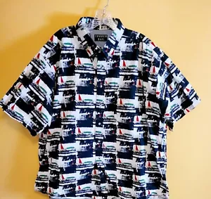 Trader Bay Sailboats Hawaiian Aloha Shirt 2XL Short Sleeve Pocket Free Shipping - Picture 1 of 4