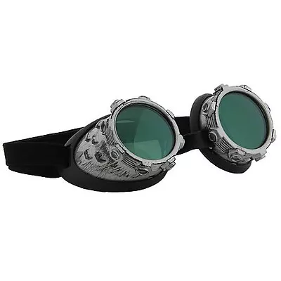 ADULT STEAMPUNK GOTH VICTORIAN CYBERSTEAM SILVER GREEN COSTUME GOGGLES GLASSES - Image 1 of 2