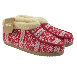 Gumusservi Women's 11 Fuzzy Knit Mocassin Bootie Slippers Cozy Red Knit Pattern - Picture 1 of 9