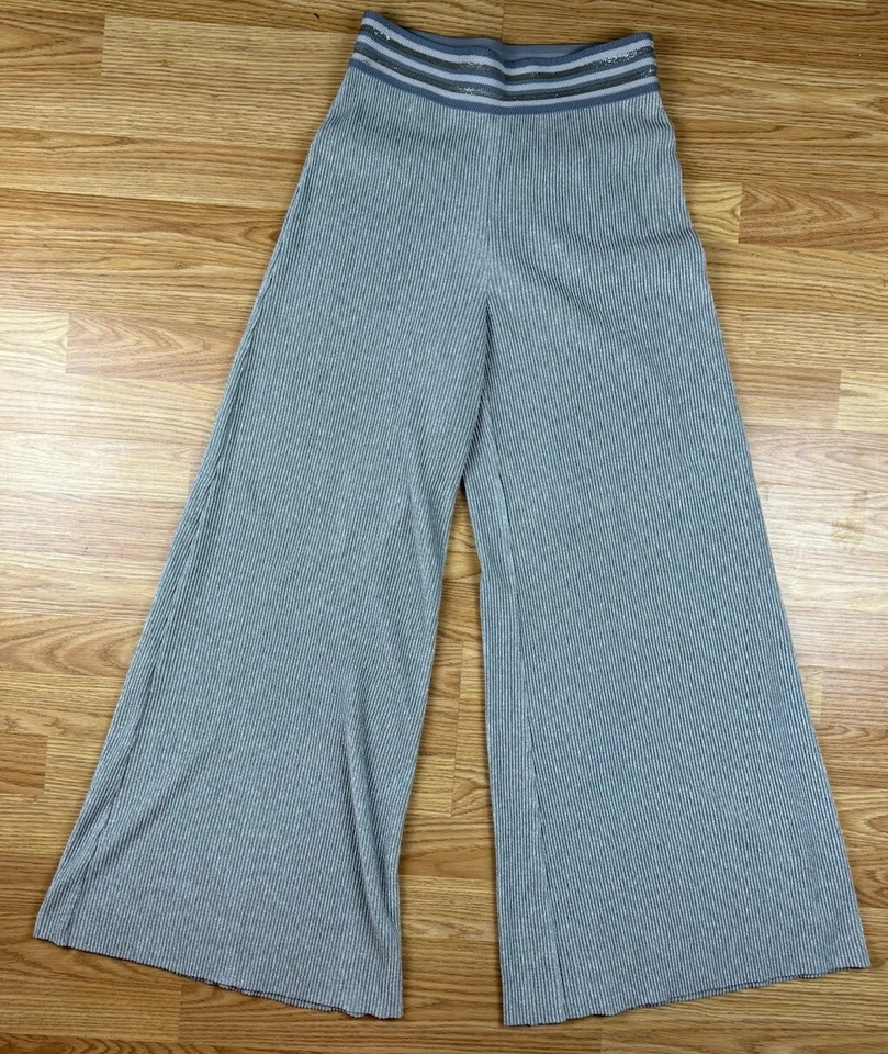 Pantalones Anthropologie Mujer Talla XS Etienne Gris Metálico Cintura Alta Pierna Ancha Foto 1 de 4