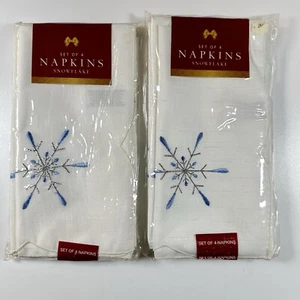 Cloth Napkins, 2 Packs Of 4, White With Blue And Silver Snowflakes, New - Picture 1 of 4
