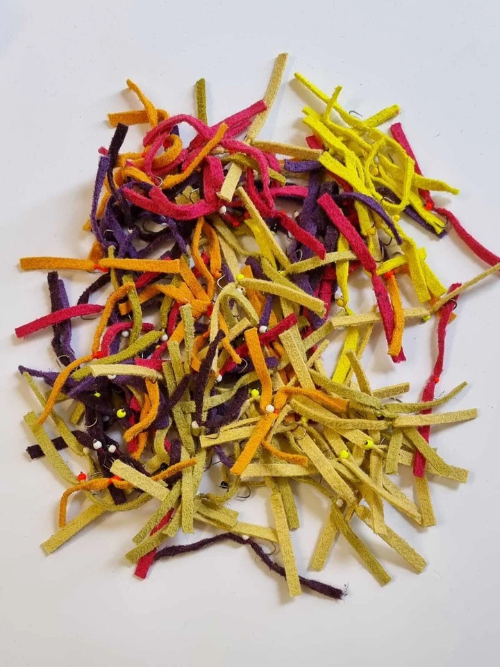 THE FLY-TYING DEN 15x gemischte Barbless Shammy, Shammie, Chamois, Wurm Fliegen