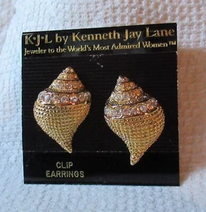 Vintage NOS KJL Kenneth Jay Lane goldfarbene Kristall Muschel Ohrringe - Bild 1 von 3