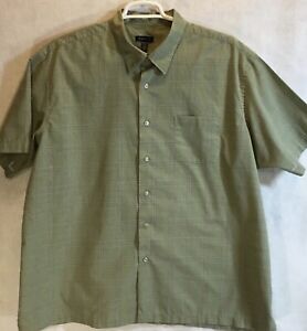 VAN HEUSEN Casual Button Down Green Soft Plaid SS Shirt Men's XXL 18 - 18 1/2