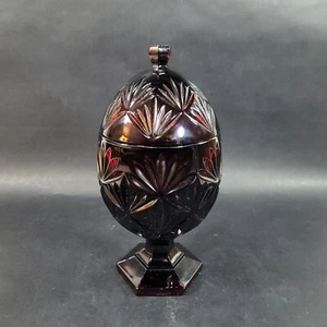 CRISTAL D'ARQUES-DURAND France Antique Ruby Red Glass Candy Dish Lid Vintage - Picture 1 of 8