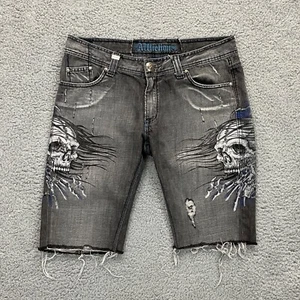 Affliction Custom Denim Jean Shorts Mens W36 L11.5 Gray Distressed Grunge Jorts - Picture 1 of 19