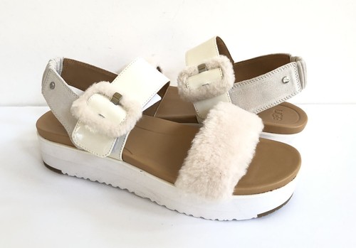 SANDALO SLINGBACK BIANCO UGG LE FLUFF CHELLA GELSOMINO PLATEAU US 11 EU 42 REGNO UK 9
