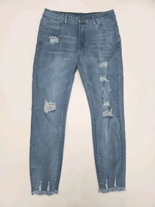 Mid Rise Distressed Jeans Blue Jeans Ripped Stretch Denim Jeans Size XL - Picture 1 of 7