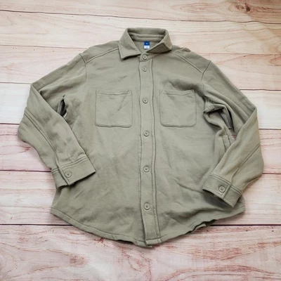 Camisa Antigua Azul Marino Para Hombres Mediana Beige Forrada de Vellón Botón Frontal Informal Chamarra Foto 1 de 4