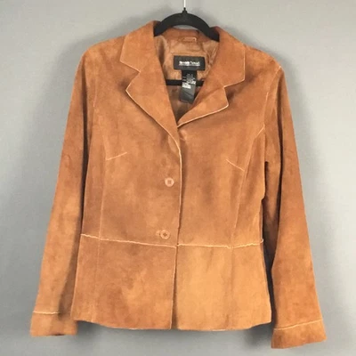 Chaqueta Blazer Brandon Thomas Mujer Cuero Marrón Gamuza Talla M Manga Larga Forrada Foto 1 de 4