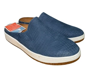 AETREX Sasha Blue WOMENS Sz 8.5 NWT Croc Genuine Leather Slip-On Slides Orthotic - Picture 1 of 13