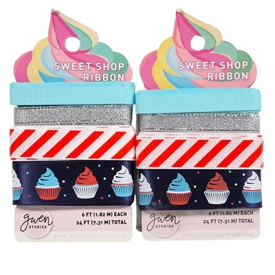 Gwen Studios Sweet Shop Ribbon Lot of 2 48' Cupcake Patriotic Blue Red Crafting - Image 1 of 4