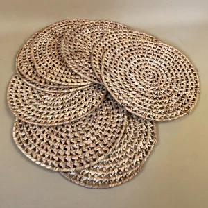 Nine Woven Placemats Table Mats Round Decorative Coasters Rattan Boho Retro 9 - Picture 1 of 9