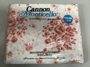 Cannon Monticello Twin Fitted Sheet Vintage Sealed Pink Floral - Picture 1 of 3