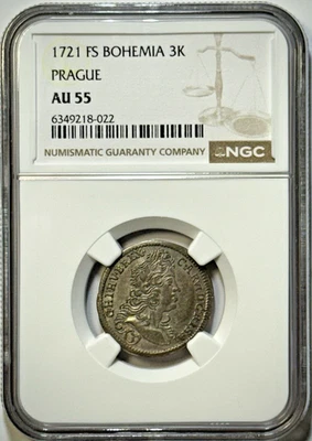 1721 FS BOHEMIA PRAGUE 3 Kreuzers - Leopold I - NGC AU 55 - POP 1 of 1 - Image 1 of 4