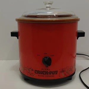 Vintage Rival Schongarer Topf 3,5 Quart 3100/2 Flammen Orange Rot Glasdeckel - Bild 1 von 10