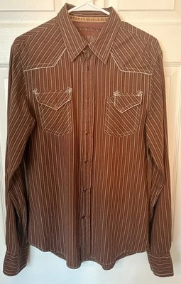 Vtg Guess Pearl Snap Western Shirt Mens Medium Brown Embroidered Cowboy - Image 1 of 4