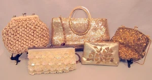 VINTAGE LOT OF 5 DRESSY GOLD TONE AND BEADED HANDBAGS-MADE IN HONG K (EZS003377) - Picture 1 of 12