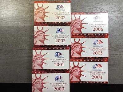Lote de 7 juegos de prueba de plata como nuevo de Estados Unidos 2000-2006 con OGP y certificado de autenticidad 120525 08akk Foto 1 de 4