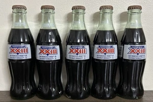 (5) Coca-Cola Commemorative Super Bowl XXIII Bottles San Francisco vs Cincinnati - Picture 1 of 3