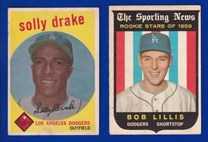 2 DODGERS LOT 1959 TOPPS #133 BOB LILLIS ROOKIE #406 SOLLY DRAKE VERY GOOD  - Picture 1 of 2