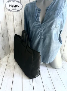PRADA Extra Large BLACK TESSUTO NYLON Top Handle TOTE # 111 Authentic! *RARE* - Picture 1 of 13