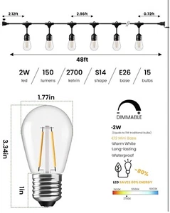 Svater 96FT Outdoor String Lights 2W, Patio Lights  30 Antique S14 LED NEW/OB - Picture 1 of 5
