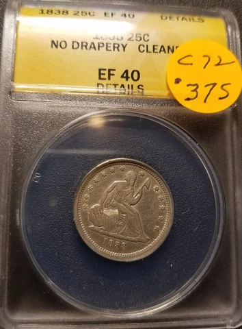 1838 EF40 Certified Seated Liberty Quarter C72 Cover