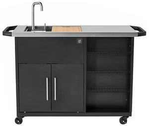 Outdoor Grill Prep Table Cart with Garden Hose Connect Faucet Bar Sink Cabinet - Picture 1 of 5
