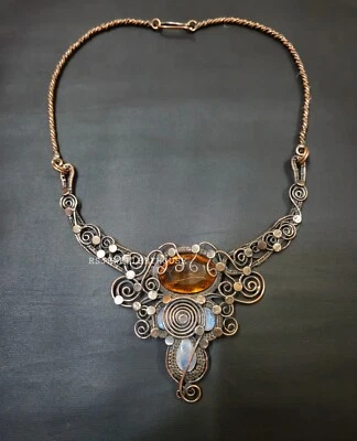 Hermoso Collar de Citrino Envuelto de Alambre de Cobre Collar de Regalo Ajustable Foto 1 de 4