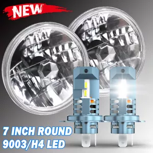 Pair 7"Inch Universal Round Cut Chrome Clear Glass Lens Diamond Headlights Lamp - Picture 1 of 17