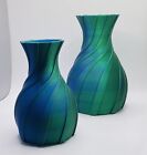 Custom Crafted 3d Printed Elegant Vase Set *emerald Green Navy Blue Design *new