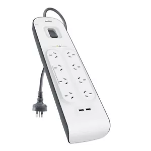 Belkin 8 Way Outlet Surge Protector 2M Power Board 2.4A w 2 USB Ports Charger - Picture 1 of 3