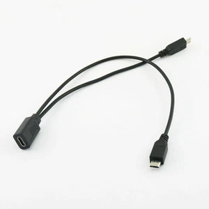 USB 2.0 Type C Female to Dual Micro USB Male Splitter Cable 2x Micro USB Spliter - Picture 1 of 7