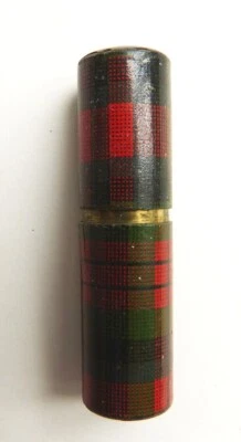 Ancien étui tube pour mines de crayon ou épingles Ecosse Tartan - Photo 1/4