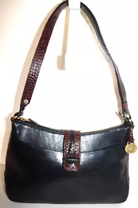 Borsa a tracolla Brahmin toscana classica pelle nera marrone bordo coccodrillo appendi fob CE! - Foto 1 di 18