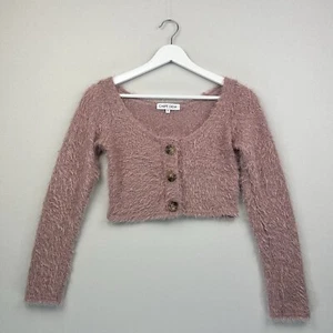 Carpe Diem Cardigan Womens Small Pink Knit Long Sleeve Cropped Button Up Casual - Picture 1 of 13