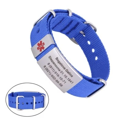 Pulsera de Alerta Médica Personalizada Identificación Médica de Emergencia Pulsera de Nylon para Hombres Mujeres Foto 1 de 4