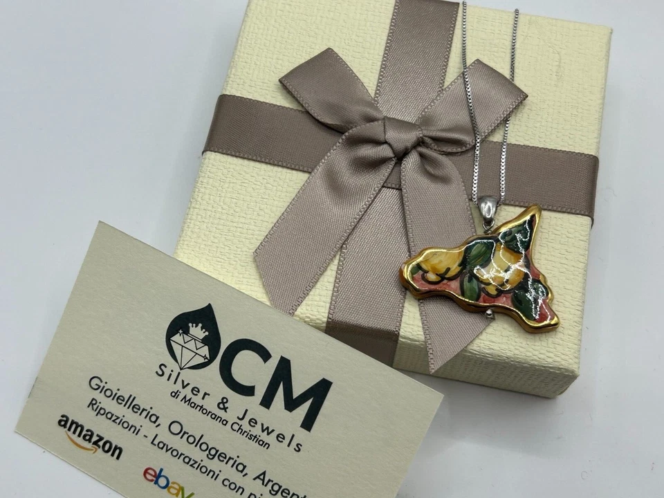 Collana in Argento con pendente in Ceramica a forma di Sicilia - Immagine 1 di 3