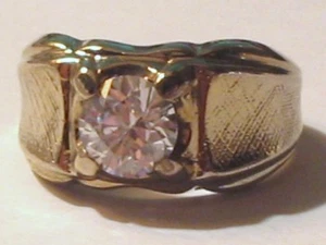 Vtg Mens Vargas Gold Plated Sterling 1.5ct Rock Crystal Solitaire Ring Sz 9.5 - Picture 1 of 4