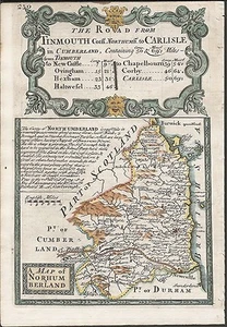 Antike Karte, Ogilby / Bowen, Northumberland / Die Straße von Salisbury nach Campden - Bild 1 von 2